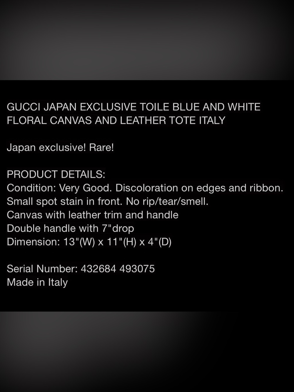 🌟RARE Gucci Japan Exclusive GG Ribbon Herbarium Blue Floral Tote Bag🌟 - Picture 13 of 15